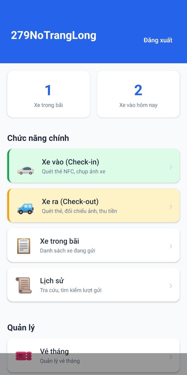 Màn hình check-out phần mềm giữ xe BitParking - tự động tính tiền và đối chiếu ảnh xe